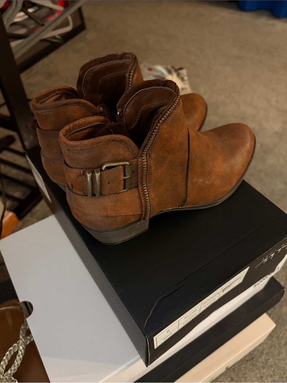 American Rag Chestnut Brown Ankle Booties with Buckle Accent